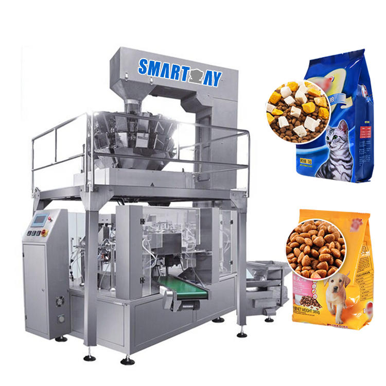 Fully automatic fill seal mylar bag eight position rotary packaging machine for pet dog food