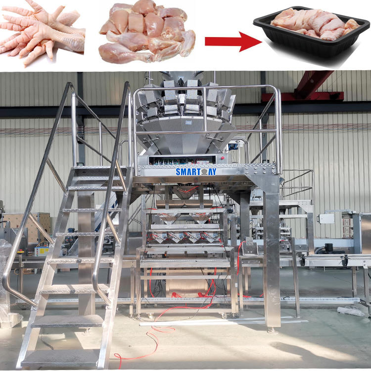 24 head multihead weigher filling clamshell packaging machine line with tray denester